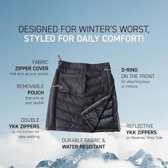 Heime-Made Minne Skirt Sport Reversible Gray Puffer Kilt Skiing Hiking XL NEW - Picture 12 of 12